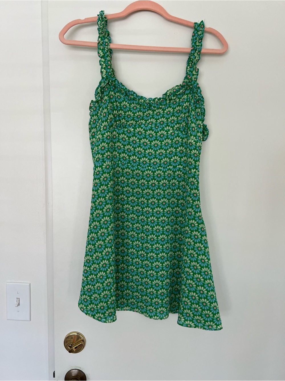 Zara Green Daisy Mini Dress with Ruched Straps